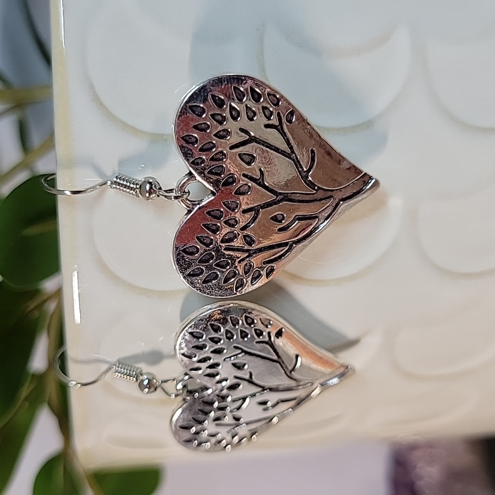 Nature's Beauty Heart and Tree Drop Earrings - Picture 2 of 6